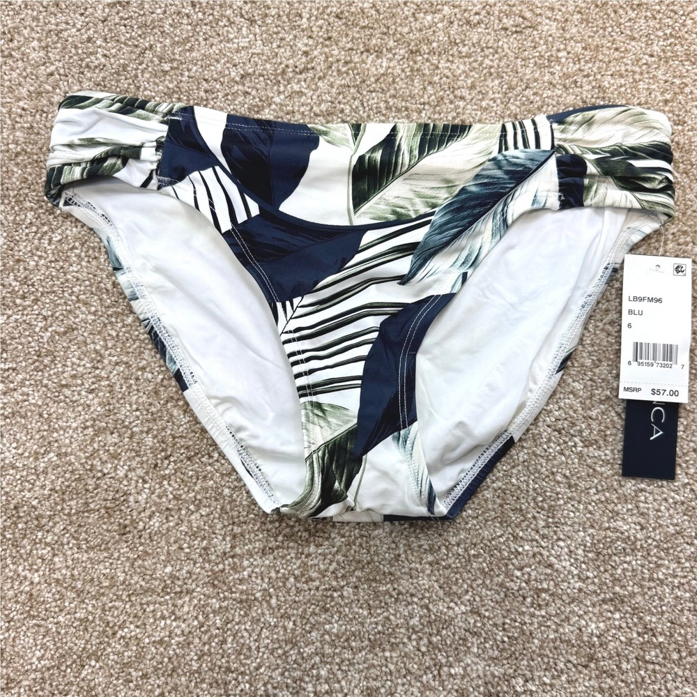 La Blanca Women Tropical Palm Leaf Hipster Bikini Bottom Blue Green 6 Swim NEW